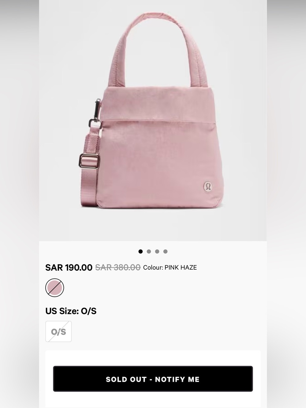 NWT SOLD OUT Lululemon on my level small tote in light pink
